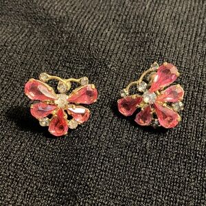 Gorgeous Vintage clip on earrings * 3 pair * butterflies, rhinestones, sparkly